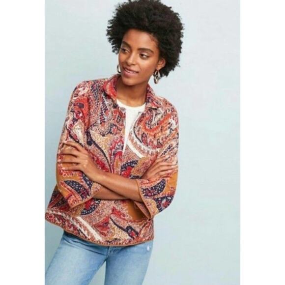 Moth by Anthropologie Women's Medium Retro Intarsia Paisley Blazer Mustard Gold - Picture 1 of 16